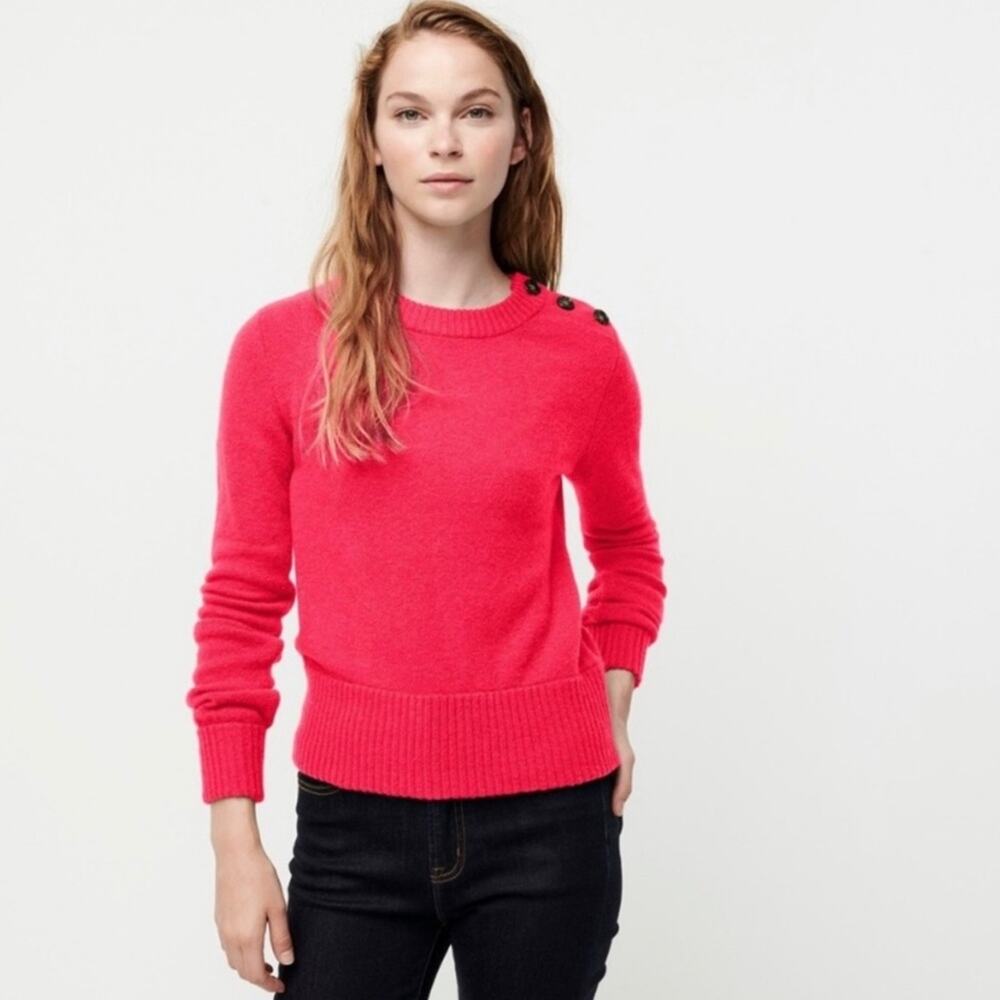 J. CREW Alpaca Merino Wool Sweater Hot Pink Button Detail Crewneck Size XSmall